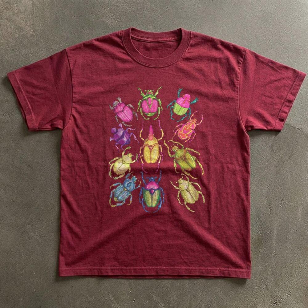 Gildan Colorful Beetles Nature Science Design Graphic Tee